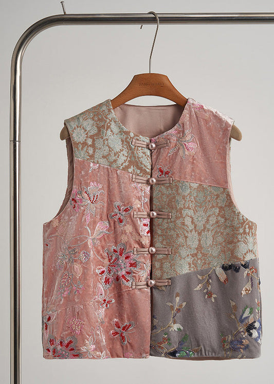 Gilets doux en soie rose brodée, automne - EasyApparels