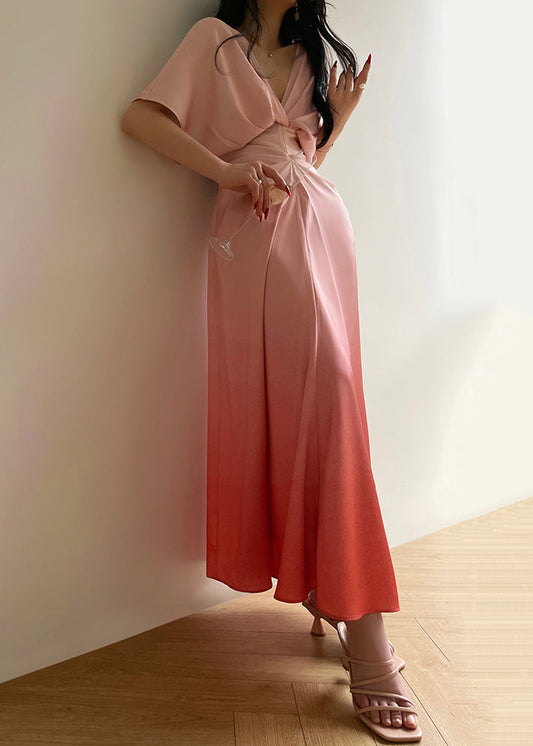 Robe longue soie rose pastel élégante pour femme - EasyApparels
