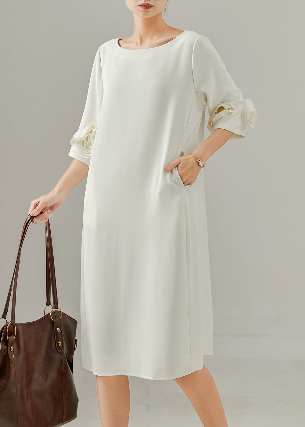 Robe d'été en soie légère à fleurs blanc - EasyApparels