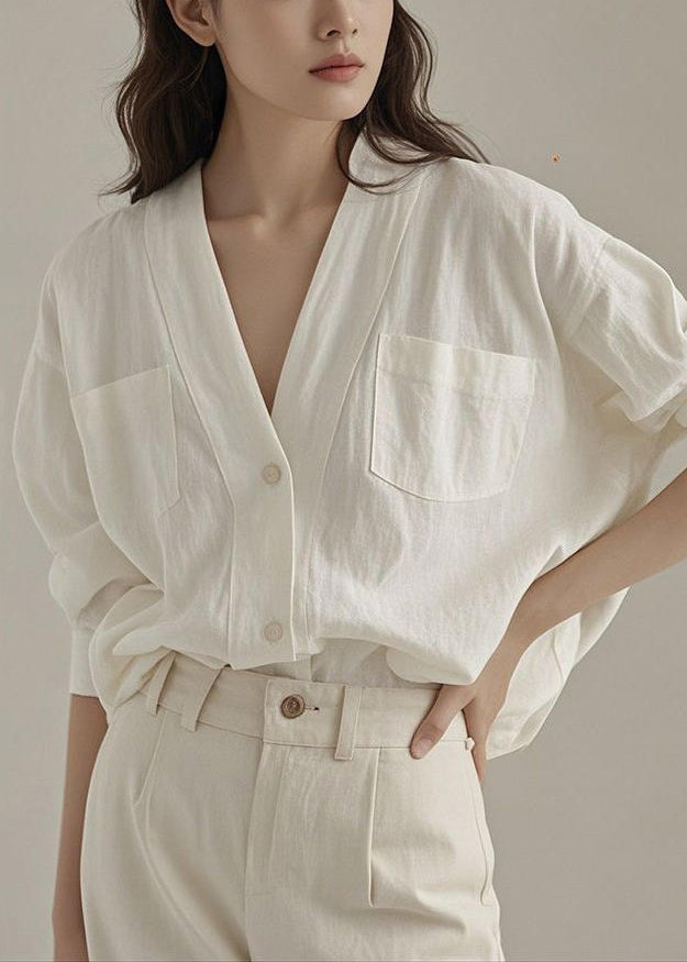 Chemise en lin blanc décontracté avec poches pour homme - EasyApparels