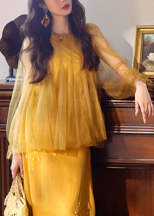 Robe jaune et débardeur femme ensemble deux pièces - EasyApparels