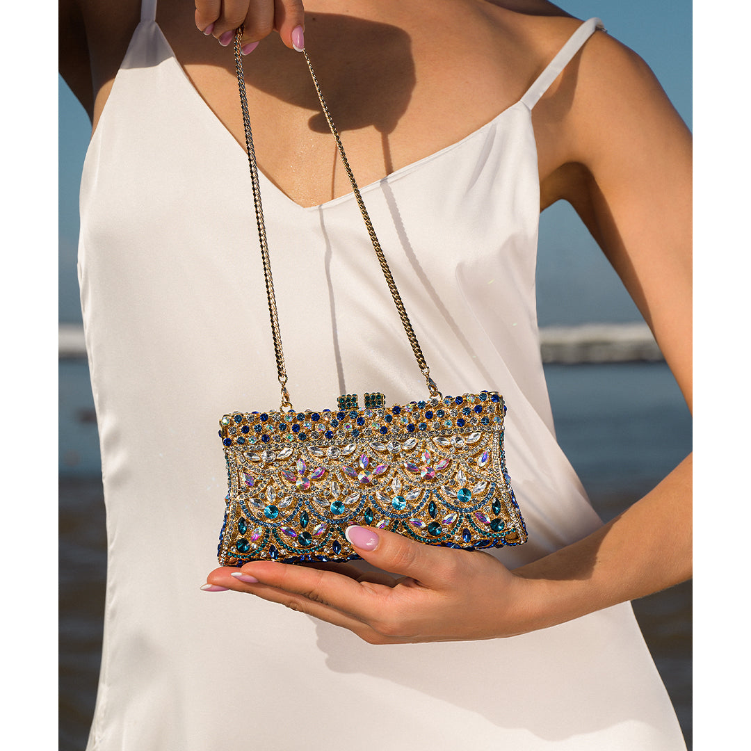 Sac Clutch Paillettes Doré et Bleu Nuit pour Femme