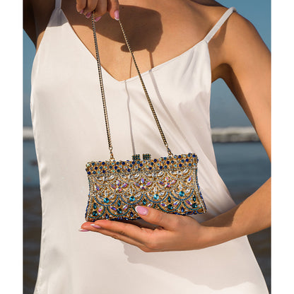 Sac Clutch Paillettes Doré et Bleu Nuit pour Femme