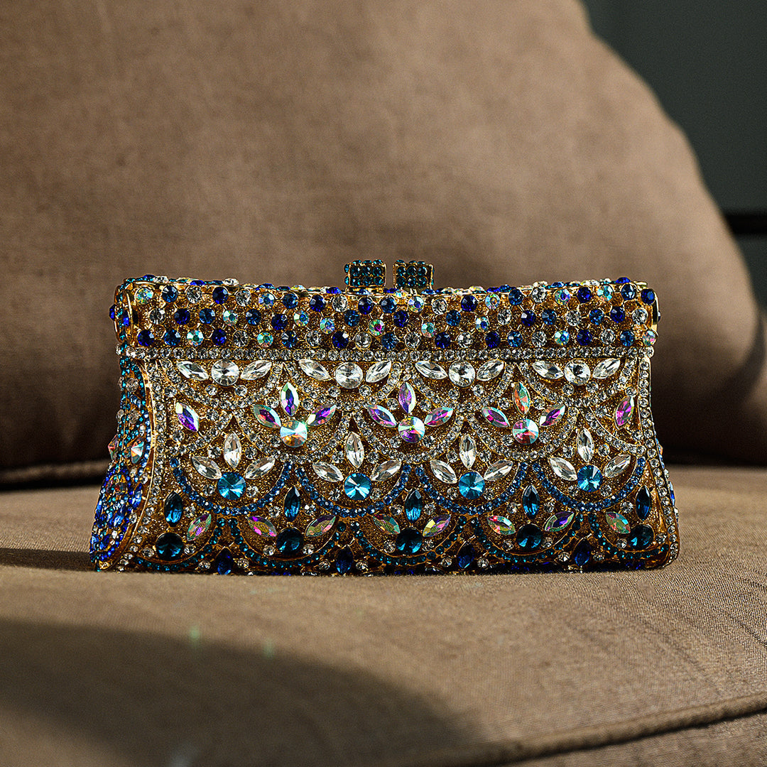 Sac Clutch Paillettes Doré et Bleu Nuit pour Femme