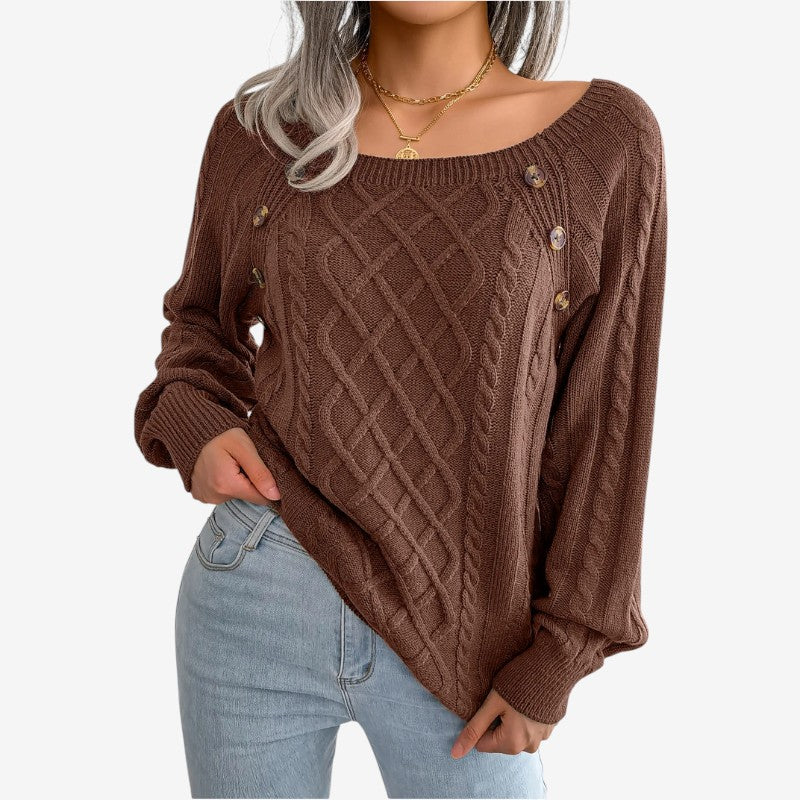 Pull à Manches Longues en Maille Élégant Boutonné