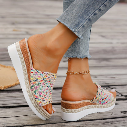 Aurelya™ – Sandales Femme Chic et Confortable Compensées en Paille Tressée Été