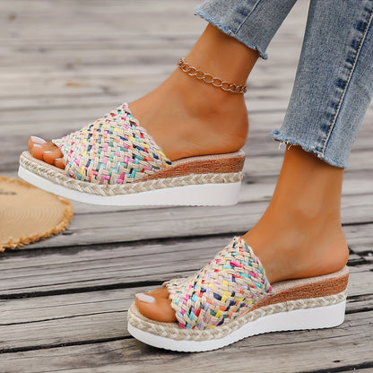 Aurelya™ – Sandales Femme Chic et Confortable Compensées en Paille Tressée Été