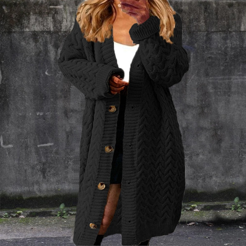 Gilet femme long en laine boutonné élégant