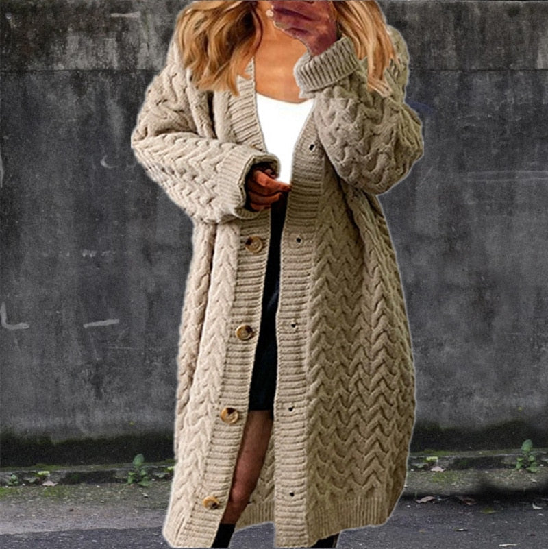 Gilet femme long en laine boutonné élégant