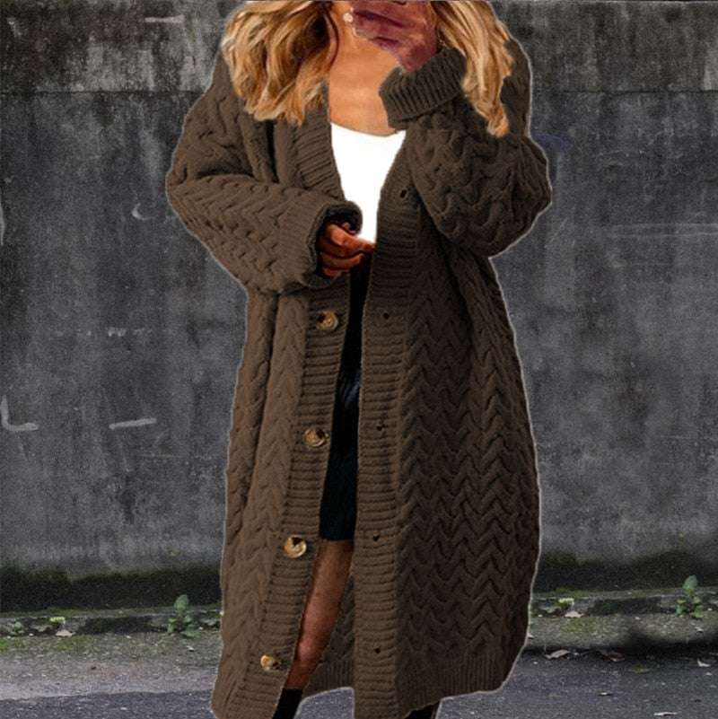 Gilet femme long en laine boutonné élégant