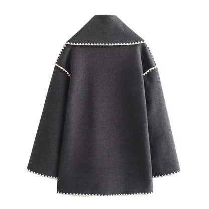 Manteau Femme Laine Tweed Col Rond Coupe Ample