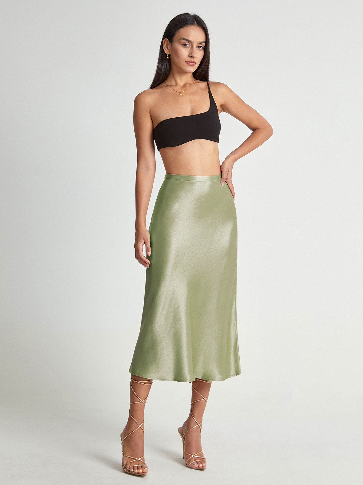 Jupe Femme Taille Haute Mi-Longue Élégante