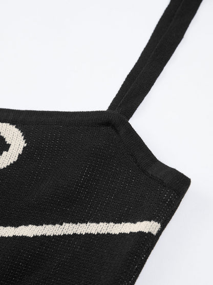 Robe Midy Élégante à Imprimé Abstrait et Bretelles Fines
