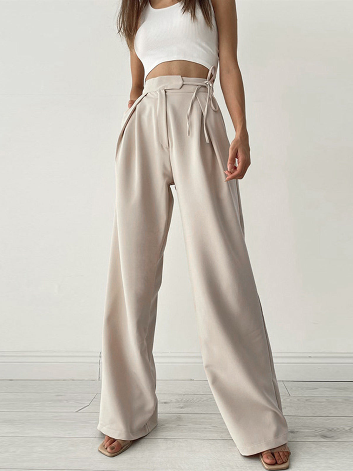 Pantalon Femme Taille Haute Décontracté Beige - PanierRoyale