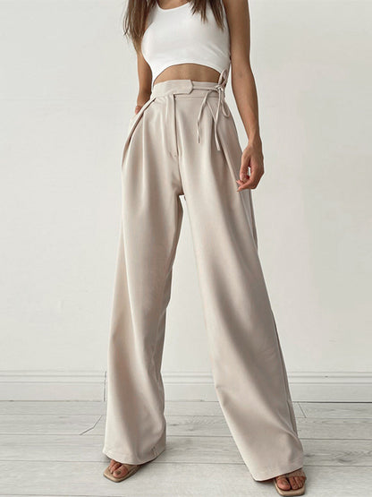 Pantalon Femme Taille Haute Décontracté Beige - PanierRoyale