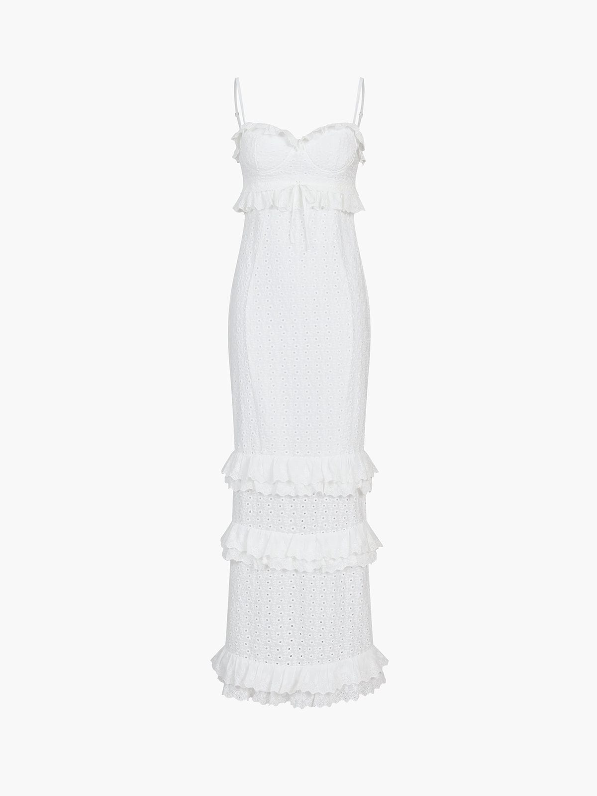 Robe en dentelle Blanche Élégante avec Volants