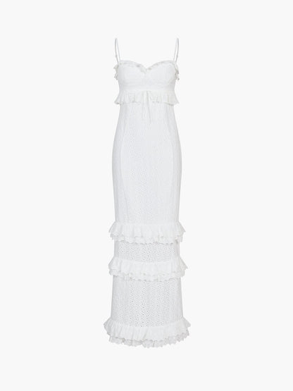 Robe en dentelle Blanche Élégante avec Volants