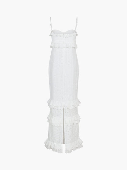 Robe en dentelle Blanche Élégante avec Volants