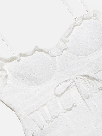 Robe en dentelle Blanche Élégante avec Volants