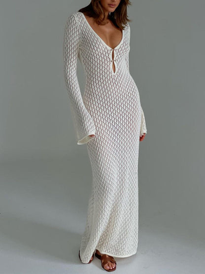 Robe Maxi Décolleté en V Brodée Manches Cloche Bohème Été - BerlinGlamour