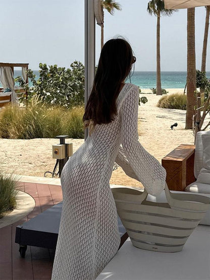 Robe Maxi Décolleté en V Brodée Manches Cloche Bohème Été