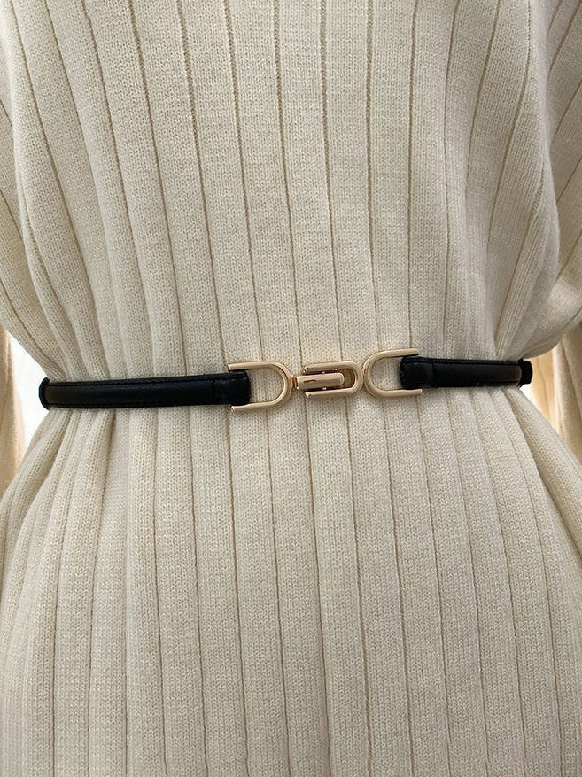 Ceinture en cuir moderne avec boucle en métal doré - BerlinGlamour