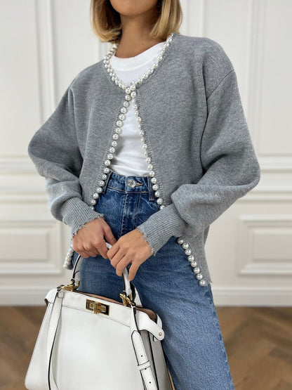 Cardigan tendance pour femme avec ouverture frontale | Détails perlés