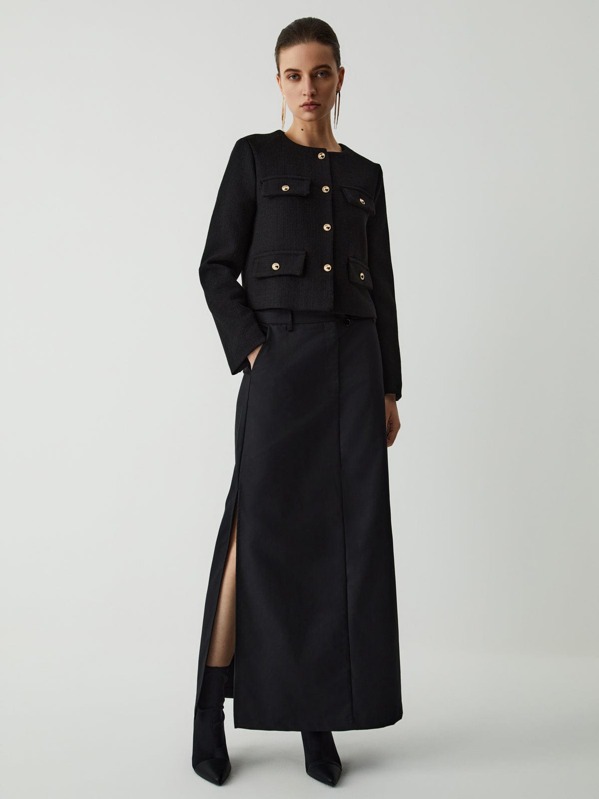 Veste Femme Tweed Élégante à Boutons Dorés