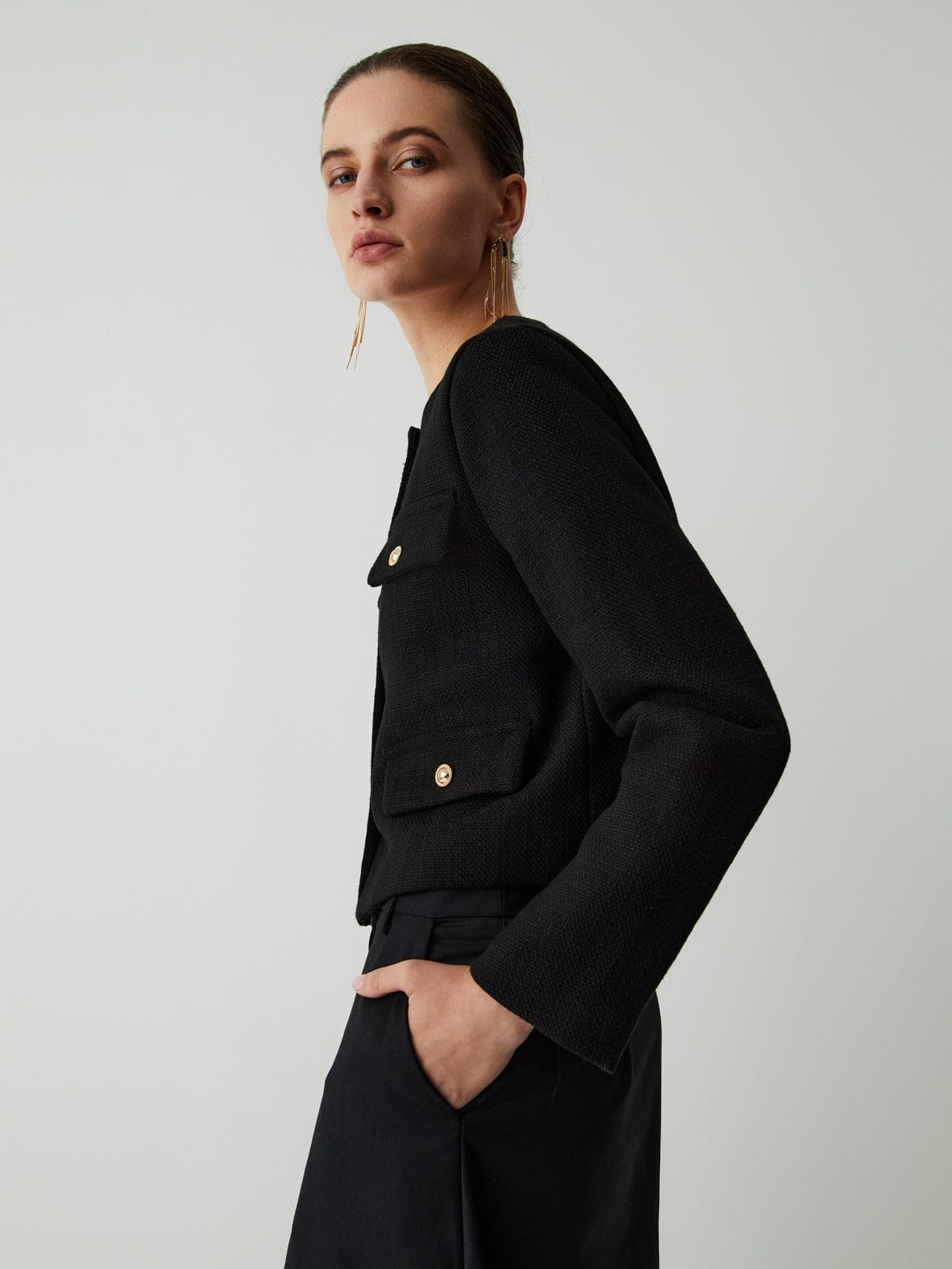Veste Femme Tweed Élégante à Boutons Dorés