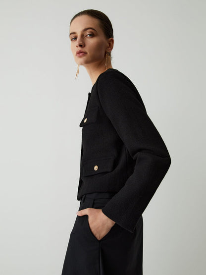 Veste Femme Tweed Élégante à Boutons Dorés