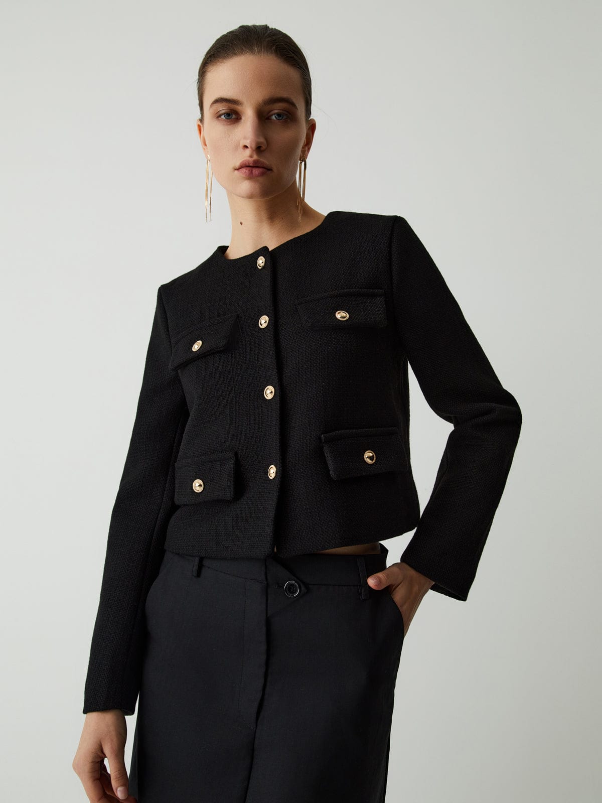 Veste Femme Tweed Élégante à Boutons Dorés