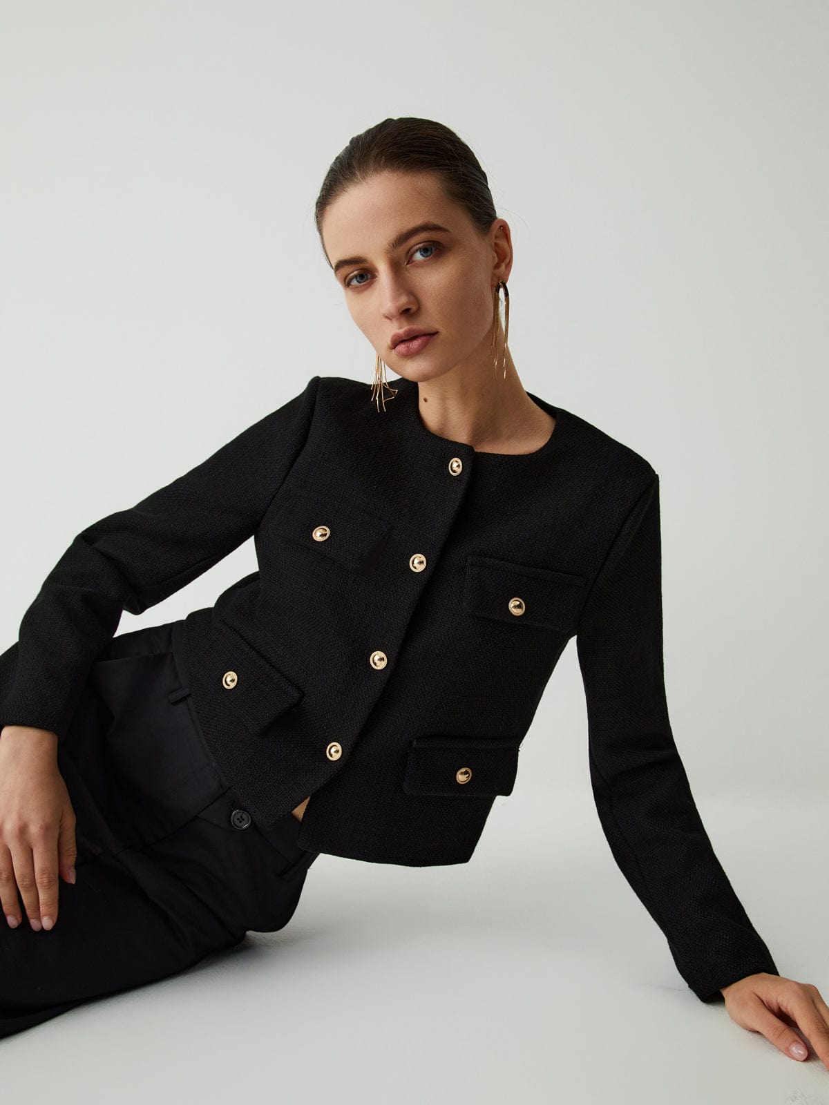 Veste Femme Tweed Élégante à Boutons Dorés
