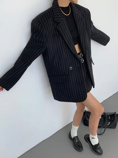 Blazer Marine Femme Élégant à Rayures Fines