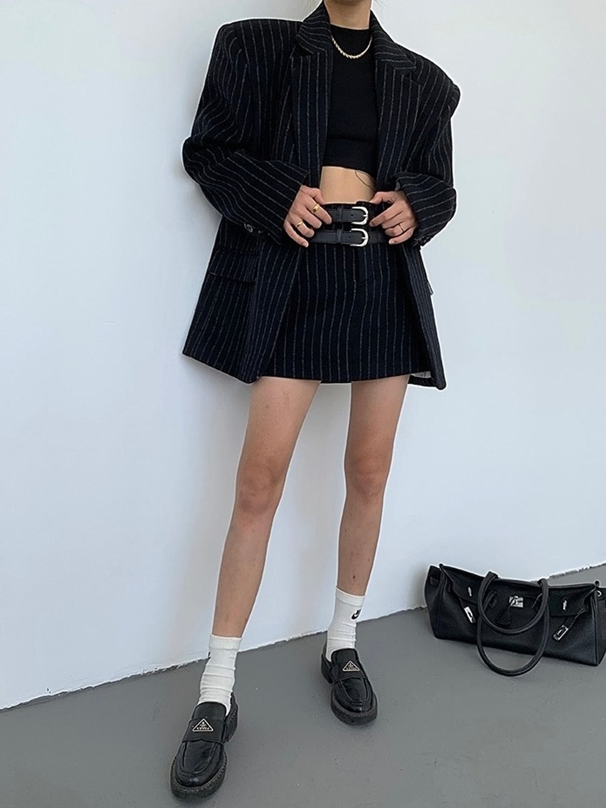 Blazer Marine Femme Élégant à Rayures Fines