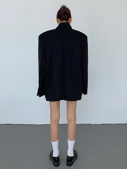 Blazer Marine Femme Élégant à Rayures Fines