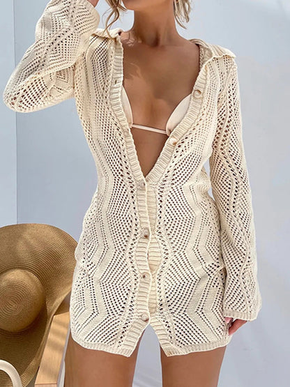 Robe en dentelle Blanc Crème avec Boutons