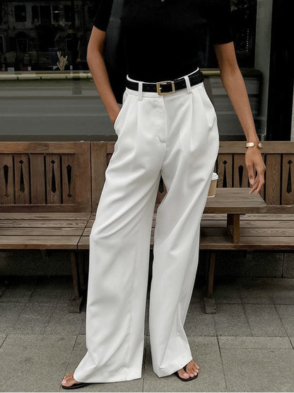 Pantalon Femme Évasé Plissé avec Ceinture
