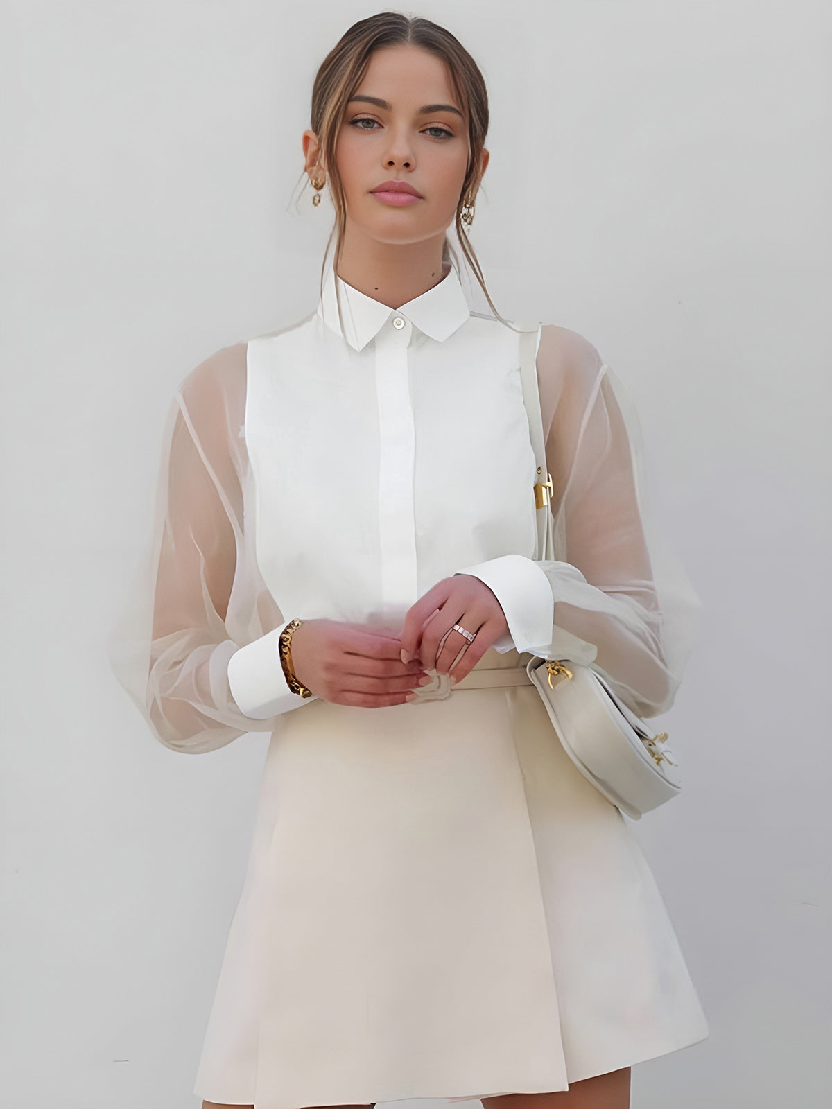 Blouse Femme Élégante Manches Transparentes