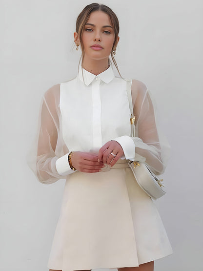 Blouse Femme Élégante Manches Transparentes