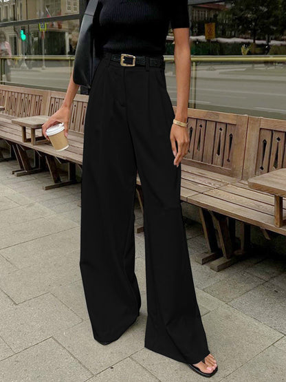 Pantalon Femme Évasé Plissé avec Ceinture