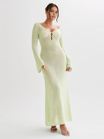 Robe de Plage Élégante en Ligne avec Manches Longues et Dos Nu