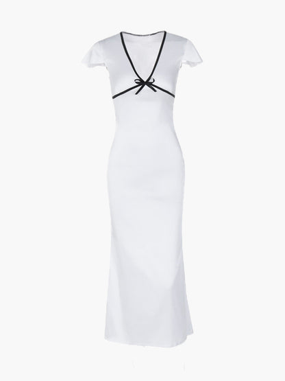 Robe Blanche à Contraste Élégante pour Femme