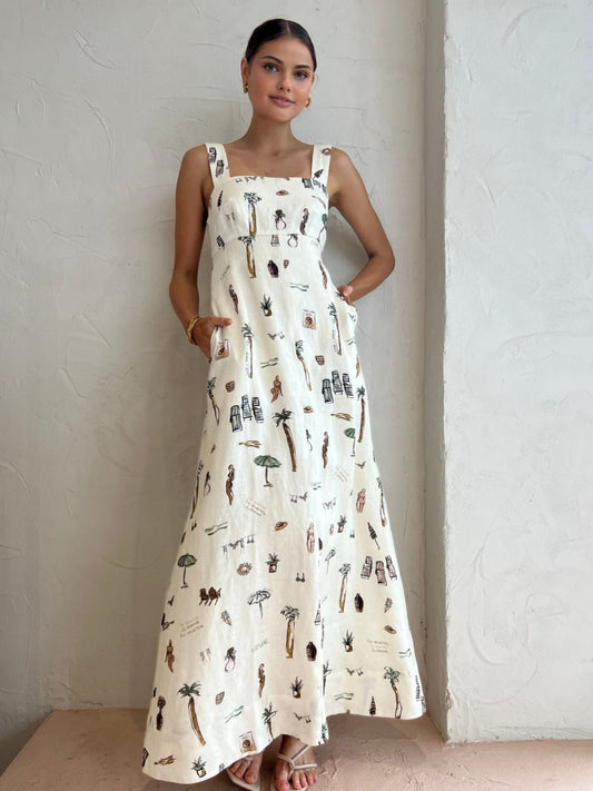 VADINEA™ – Robe Longue Femme Imprimé Tropical Confortable pour Été-1
