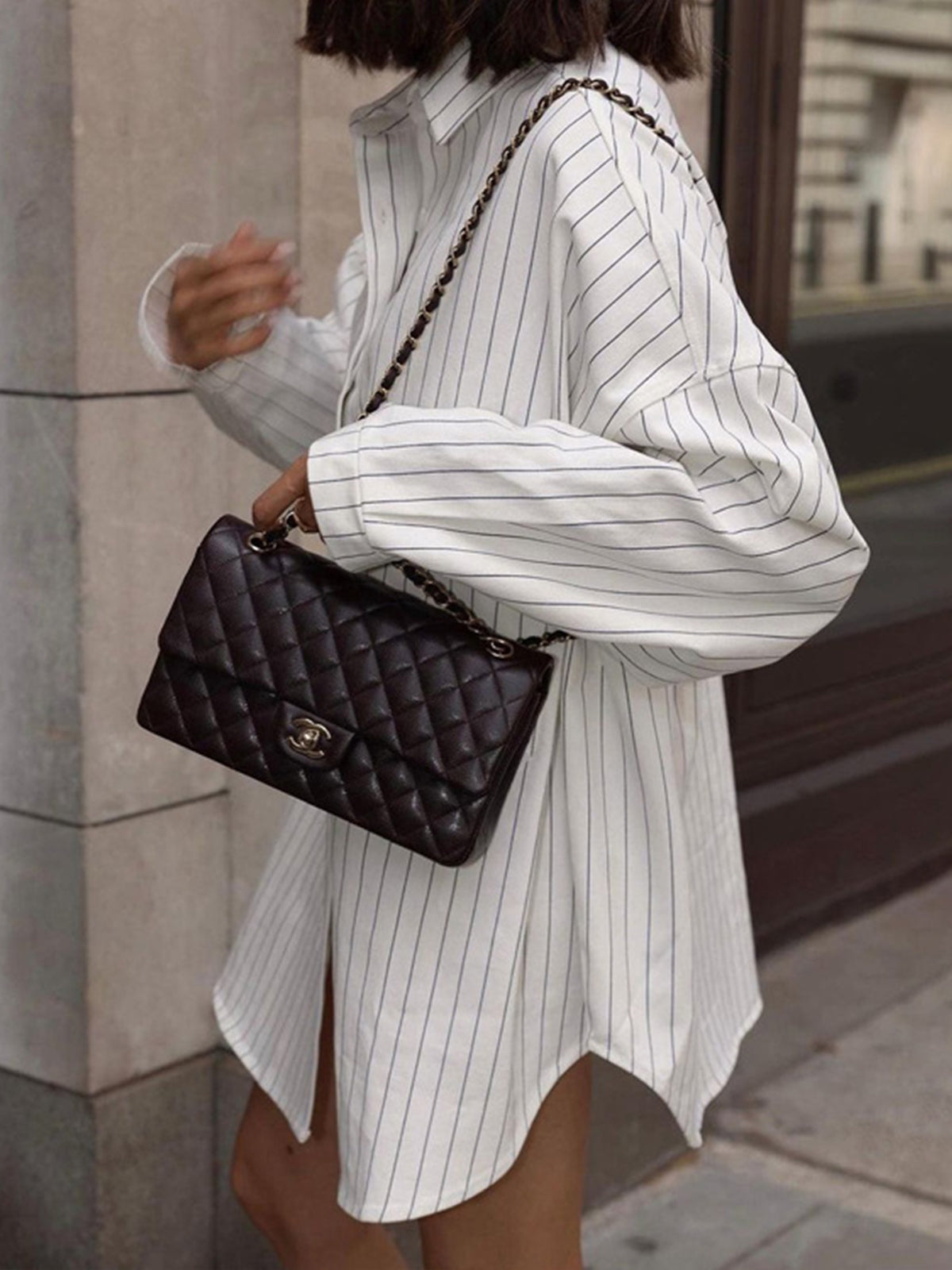 Robe Chemisier Blanche Rayée Oversized