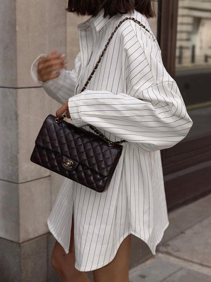 Robe Chemisier Blanche Rayée Oversized