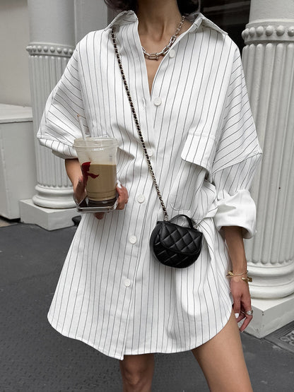 Robe Chemisier Blanche Rayée Oversized - BerlinGlamour