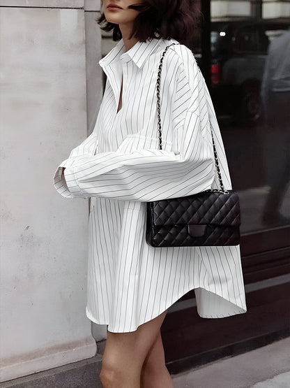 Robe Chemisier Blanche Rayée Oversized