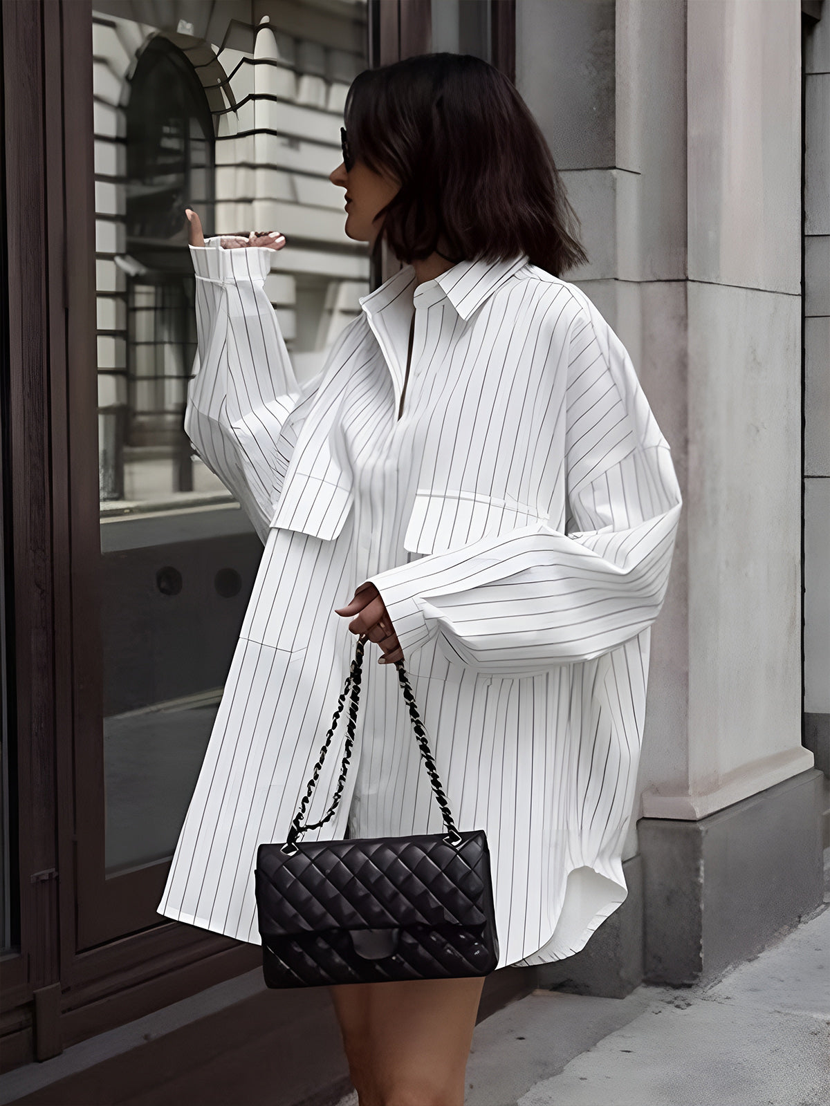 Robe Chemisier Blanche Rayée Oversized
