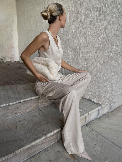 Gilet Beige Sans Manches Élégant et Classique