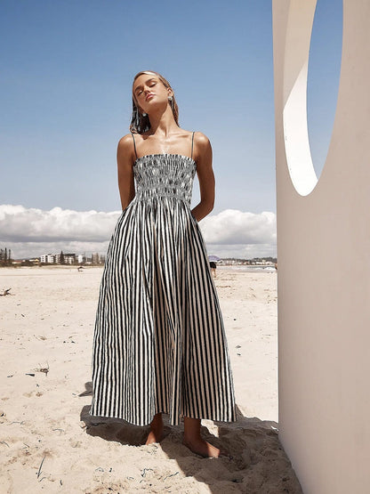 Robe Été Rayée pour Femme avec Haut Brodé